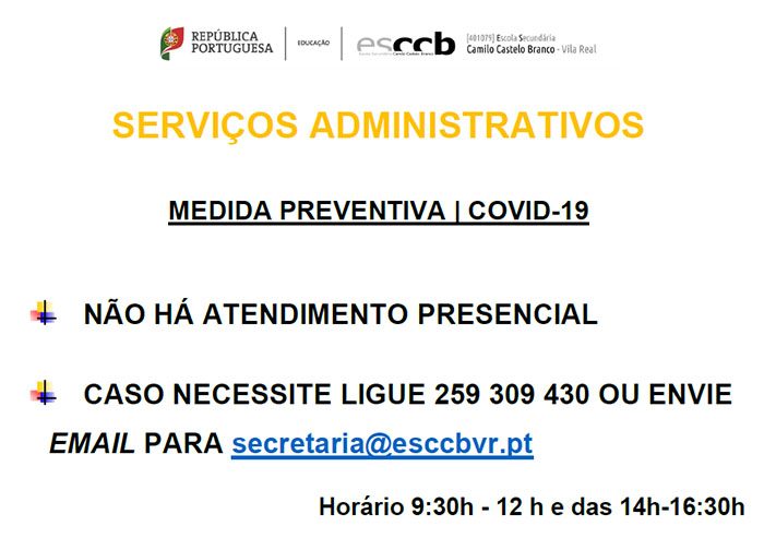 Serviços Administrativos – Medida preventiva | COVID-19