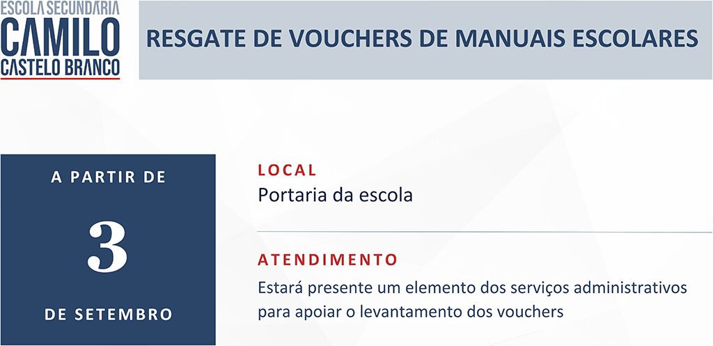 3 de setembro (Resgate de Vouchers de manuais escolares)
