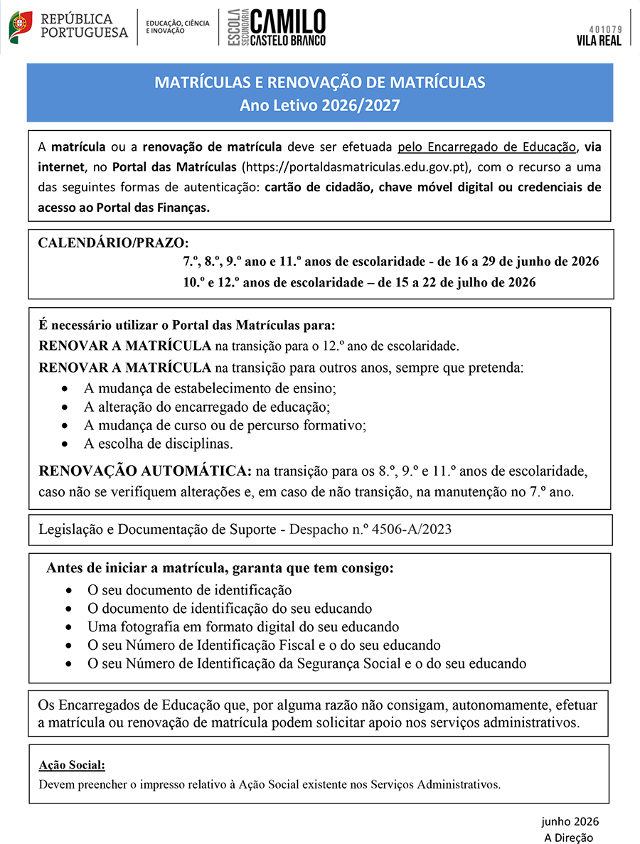 Informações Matrículas 2026/2027